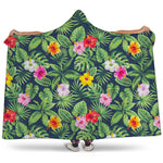 Tropical Hibiscus Flowers Pattern Print Hooded Blanket
