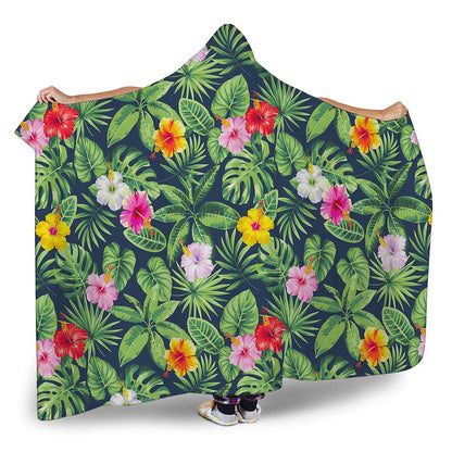 Tropical Hibiscus Flowers Pattern Print Hooded Blanket