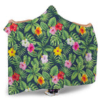 Tropical Hibiscus Flowers Pattern Print Hooded Blanket