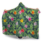 Tropical Hibiscus Flowers Pattern Print Hooded Blanket