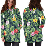Tropical Hibiscus Flowers Pattern Print Hoodie Dress GearFrost