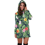 Tropical Hibiscus Flowers Pattern Print Hoodie Dress GearFrost
