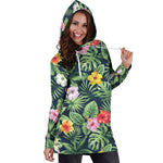 Tropical Hibiscus Flowers Pattern Print Hoodie Dress GearFrost
