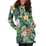 Tropical Hibiscus Flowers Pattern Print Hoodie Dress GearFrost