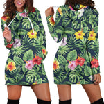 Tropical Hibiscus Flowers Pattern Print Hoodie Dress GearFrost