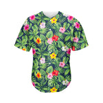 Tropical Hibiscus Flowers Pattern Print Men's Baseball Jersey