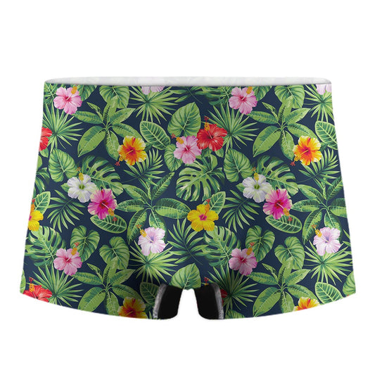 Tropical Hibiscus Flowers Pattern Print Men's Boxer Briefs