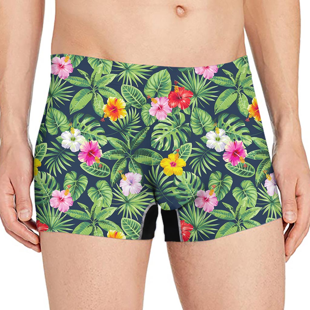 Tropical Hibiscus Flowers Pattern Print Men's Boxer Briefs
