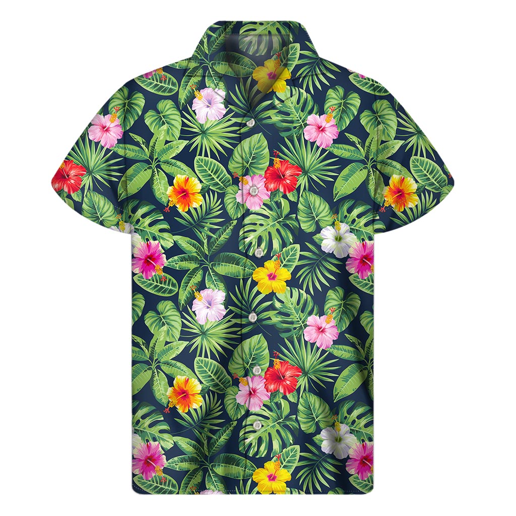 Tropical Hibiscus Flowers Pattern Print Men's Short Sleeve Shirt