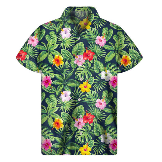 Tropical Hibiscus Flowers Pattern Print Men's Short Sleeve Shirt