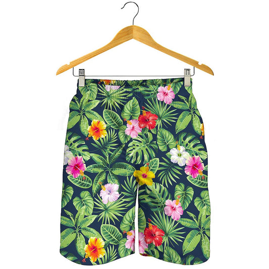 Tropical Hibiscus Flowers Pattern Print Men's Shorts