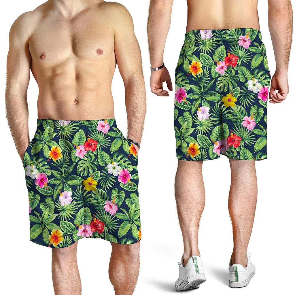 Tropical Hibiscus Flowers Pattern Print Men's Shorts