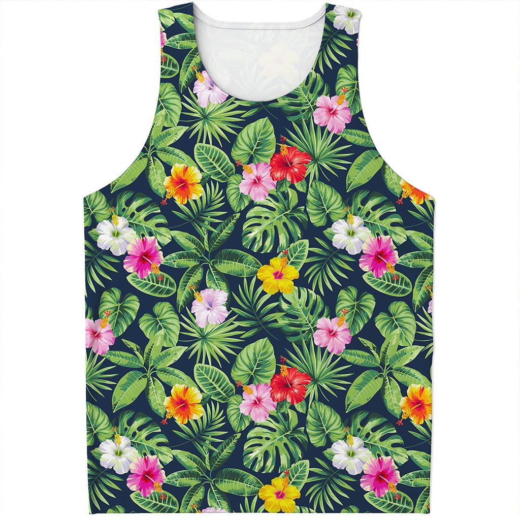 Tropical Hibiscus Flowers Pattern Print Men's Tank Top