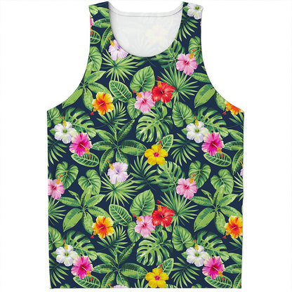 Tropical Hibiscus Flowers Pattern Print Men's Tank Top