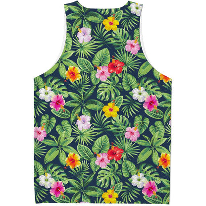 Tropical Hibiscus Flowers Pattern Print Men's Tank Top
