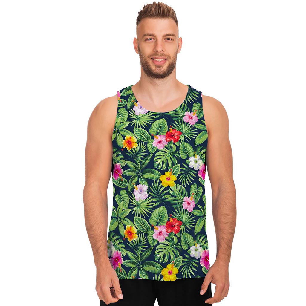 Tropical Hibiscus Flowers Pattern Print Men's Tank Top