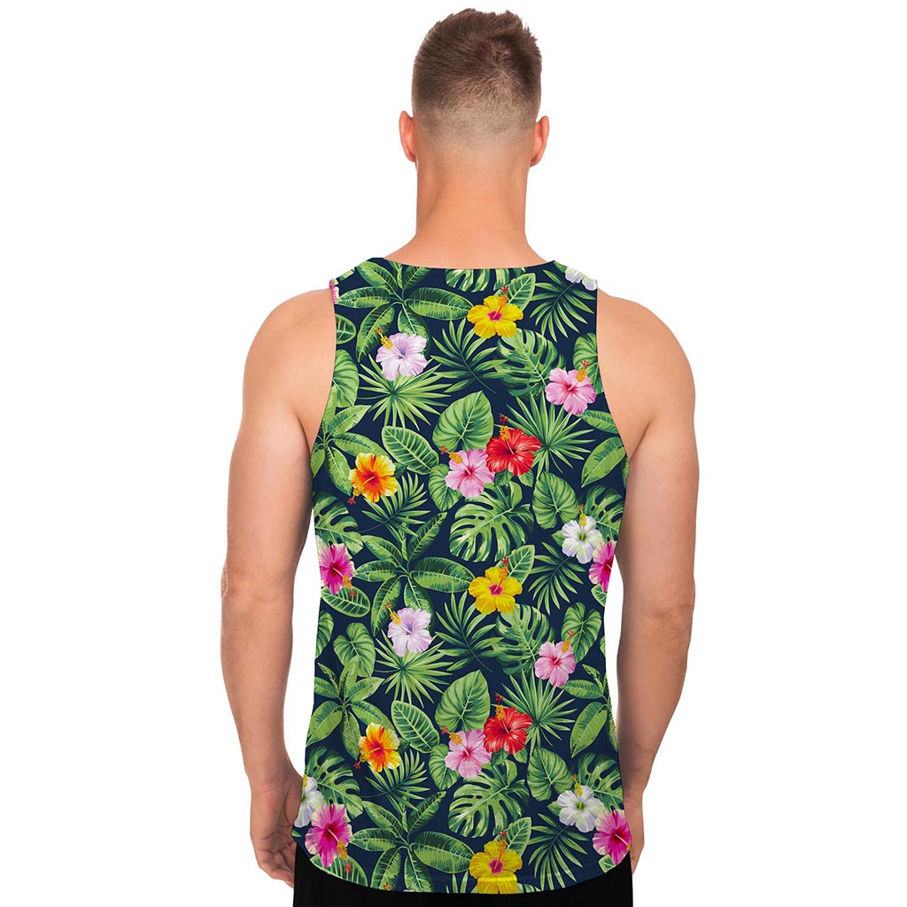 Tropical Hibiscus Flowers Pattern Print Men's Tank Top