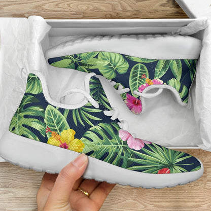 Tropical Hibiscus Flowers Pattern Print Mesh Knit Shoes GearFrost