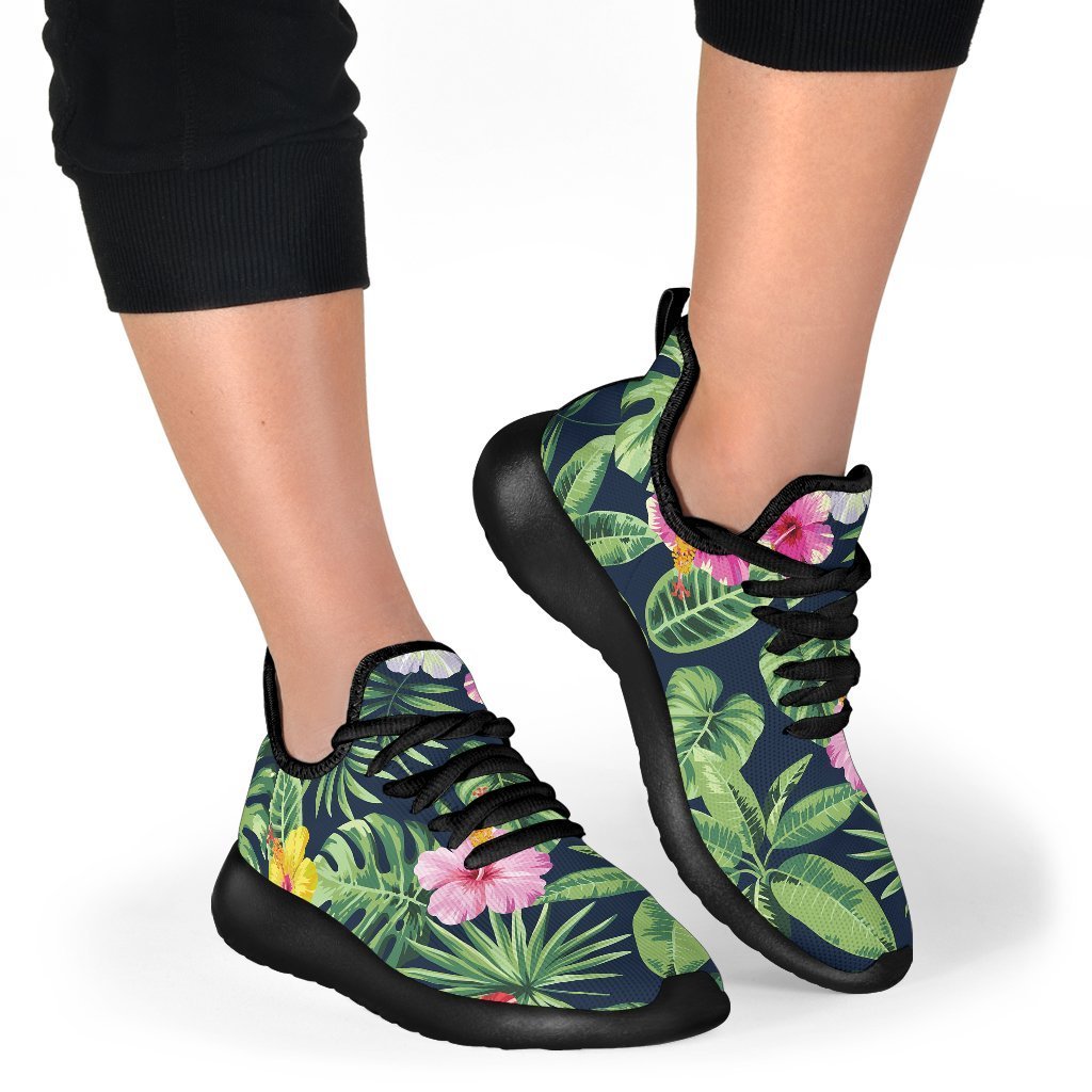 Tropical Hibiscus Flowers Pattern Print Mesh Knit Shoes GearFrost