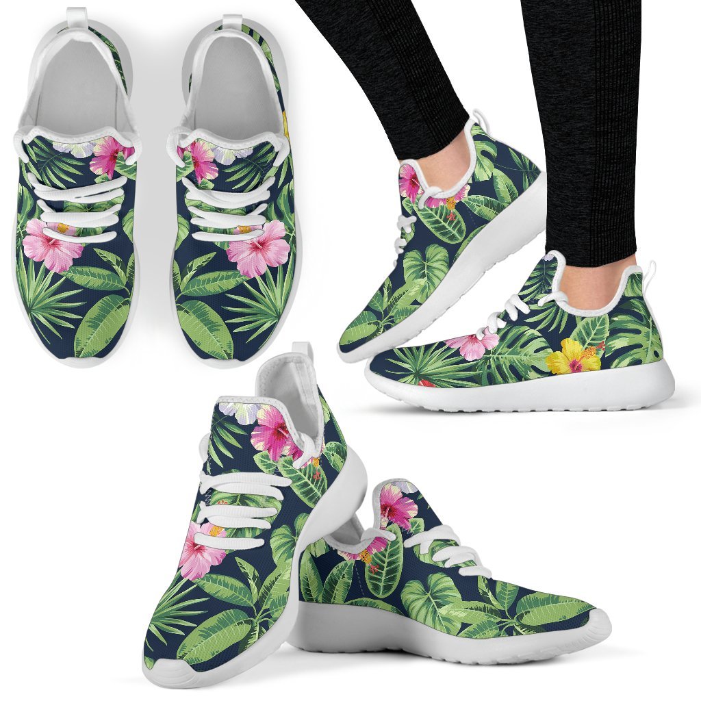Tropical Hibiscus Flowers Pattern Print Mesh Knit Shoes GearFrost