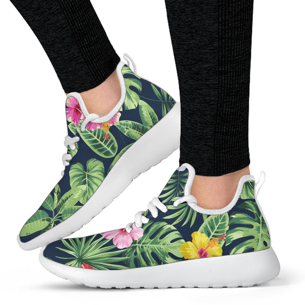 Tropical Hibiscus Flowers Pattern Print Mesh Knit Shoes GearFrost