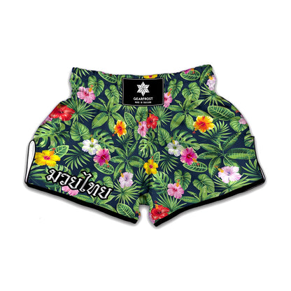Tropical Hibiscus Flowers Pattern Print Muay Thai Boxing Shorts