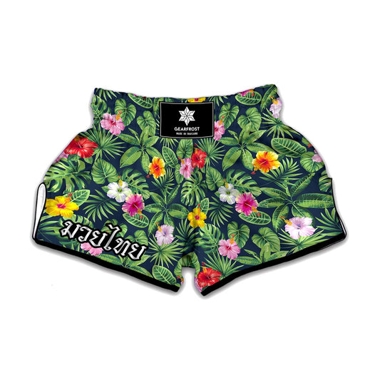 Tropical Hibiscus Flowers Pattern Print Muay Thai Boxing Shorts