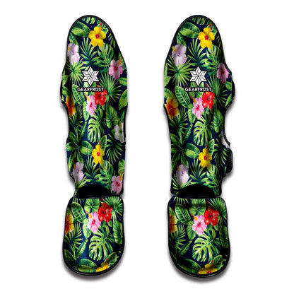 Tropical Hibiscus Flowers Pattern Print Muay Thai Shin Guard
