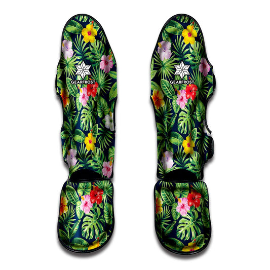 Tropical Hibiscus Flowers Pattern Print Muay Thai Shin Guard