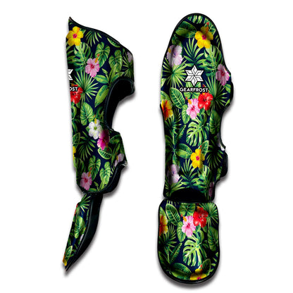 Tropical Hibiscus Flowers Pattern Print Muay Thai Shin Guard