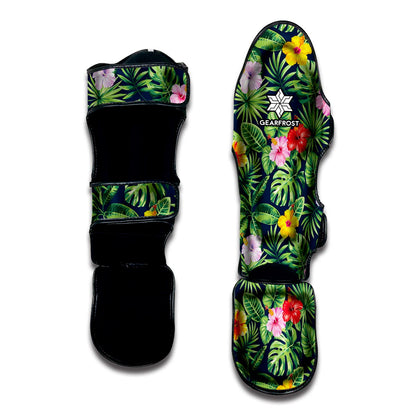 Tropical Hibiscus Flowers Pattern Print Muay Thai Shin Guard