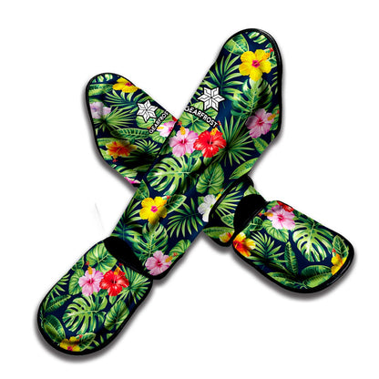 Tropical Hibiscus Flowers Pattern Print Muay Thai Shin Guard