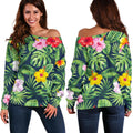 Tropical Hibiscus Flowers Pattern Print Off The Shoulder Sweatshirt