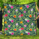 Tropical Hibiscus Flowers Pattern Print Quilt