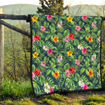 Tropical Hibiscus Flowers Pattern Print Quilt