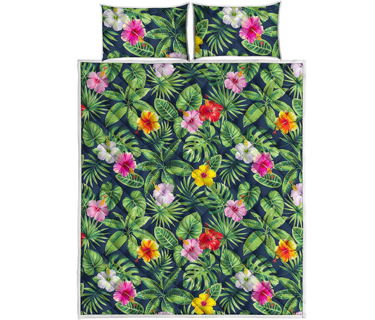 Tropical Hibiscus Flowers Pattern Print Quilt Bed Set