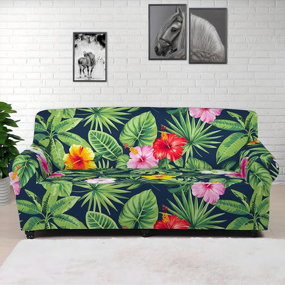 Tropical Hibiscus Flowers Pattern Print Sofa Cover