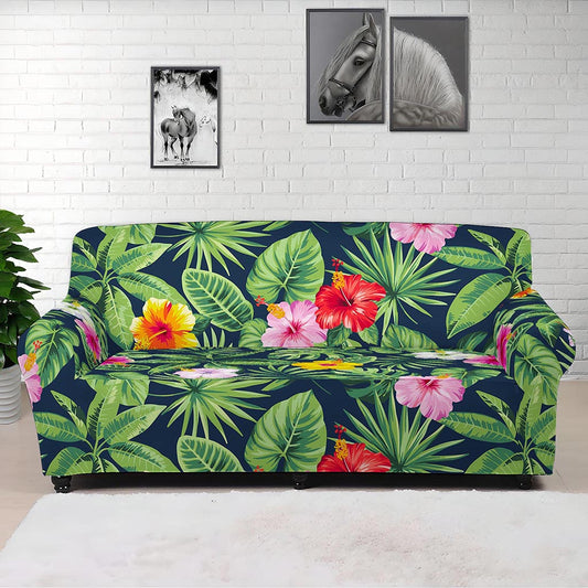 Tropical Hibiscus Flowers Pattern Print Sofa Cover
