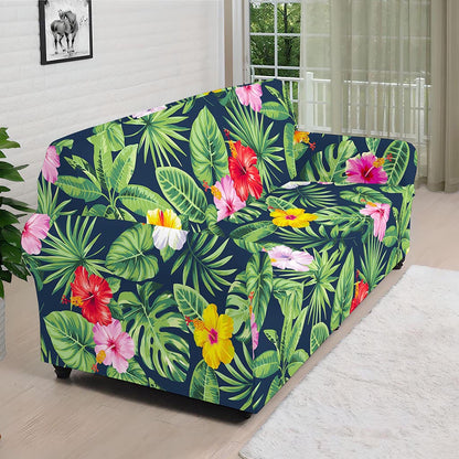 Tropical Hibiscus Flowers Pattern Print Sofa Cover