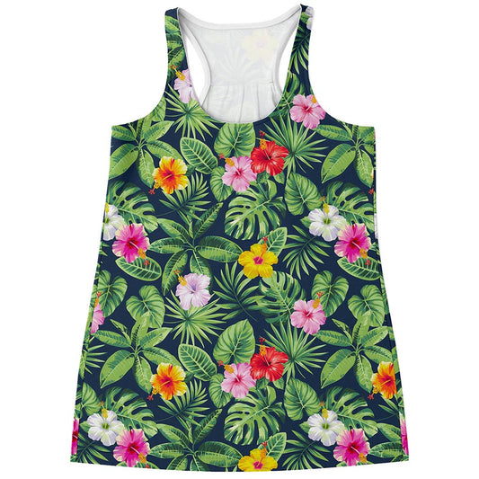 Tropical Hibiscus Flowers Pattern Print Women's Racerback Tank Top