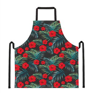 Tropical Hibiscus Leaves Pattern Print Apron