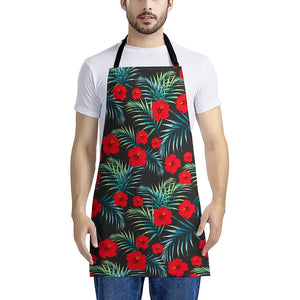 Tropical Hibiscus Leaves Pattern Print Apron