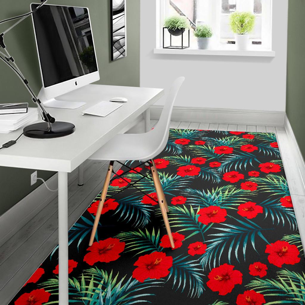 Tropical Hibiscus Leaves Pattern Print Area Rug GearFrost