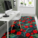 Tropical Hibiscus Leaves Pattern Print Area Rug GearFrost