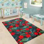 Tropical Hibiscus Leaves Pattern Print Area Rug GearFrost