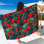 Tropical Hibiscus Leaves Pattern Print Beach Sarong Wrap