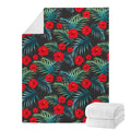 Tropical Hibiscus Leaves Pattern Print Blanket