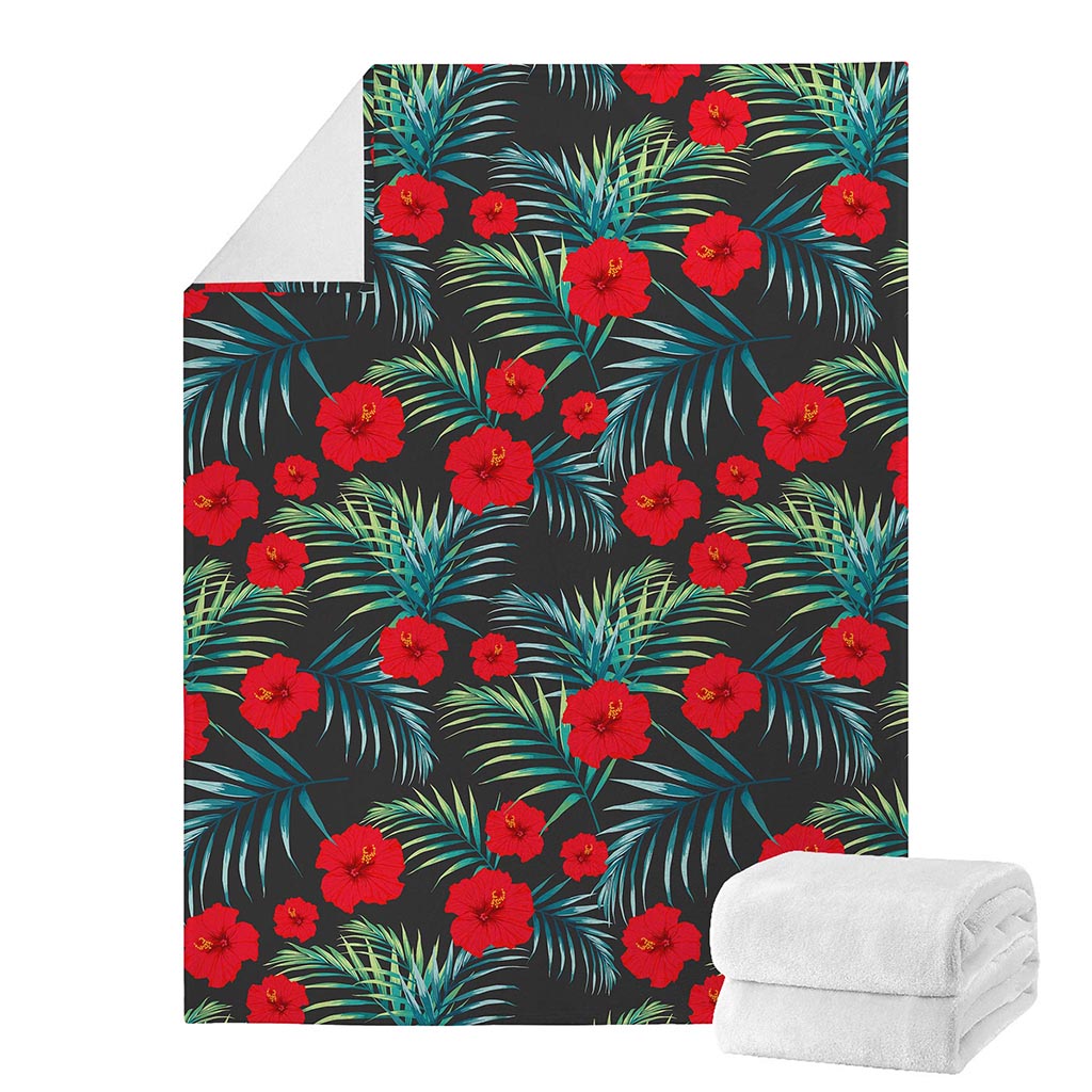 Tropical Hibiscus Leaves Pattern Print Blanket