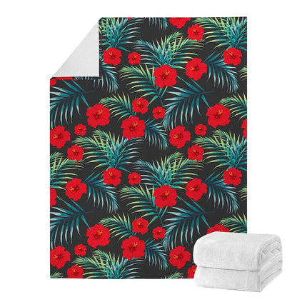 Tropical Hibiscus Leaves Pattern Print Blanket