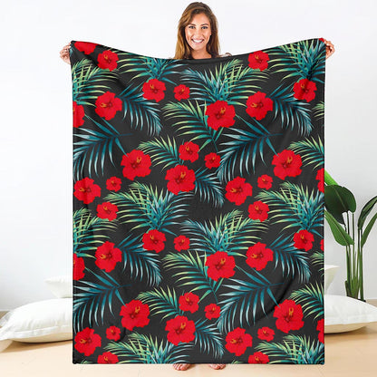 Tropical Hibiscus Leaves Pattern Print Blanket
